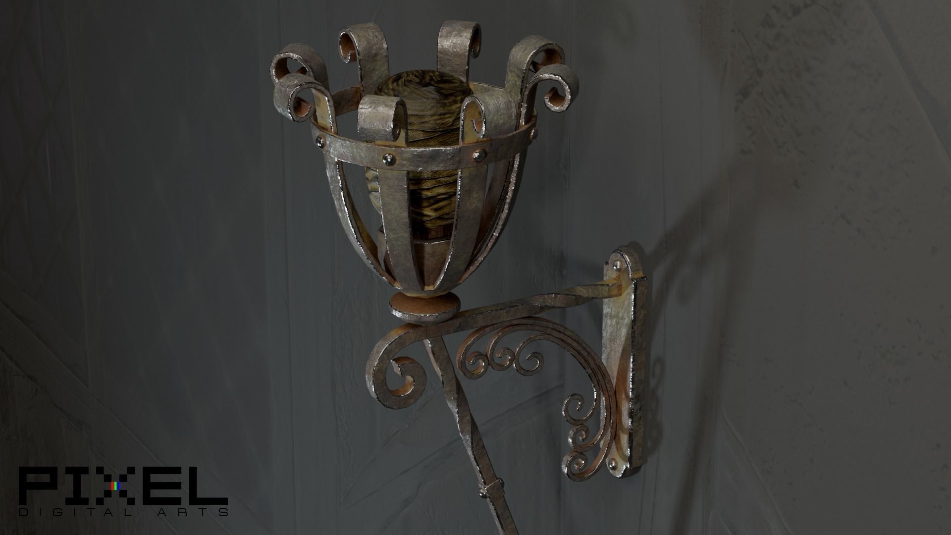 Medieval Iron Wall Torch - Game Ready Low-poly 3D model_7