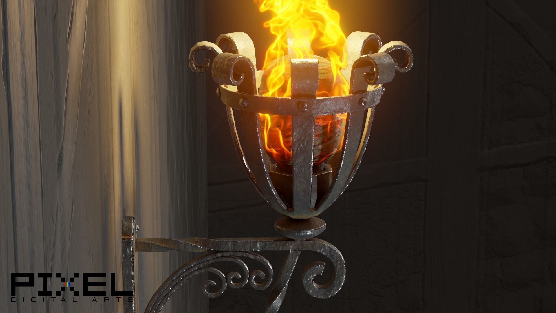 Medieval Iron Wall Torch - Game Ready Low-poly 3D model_4