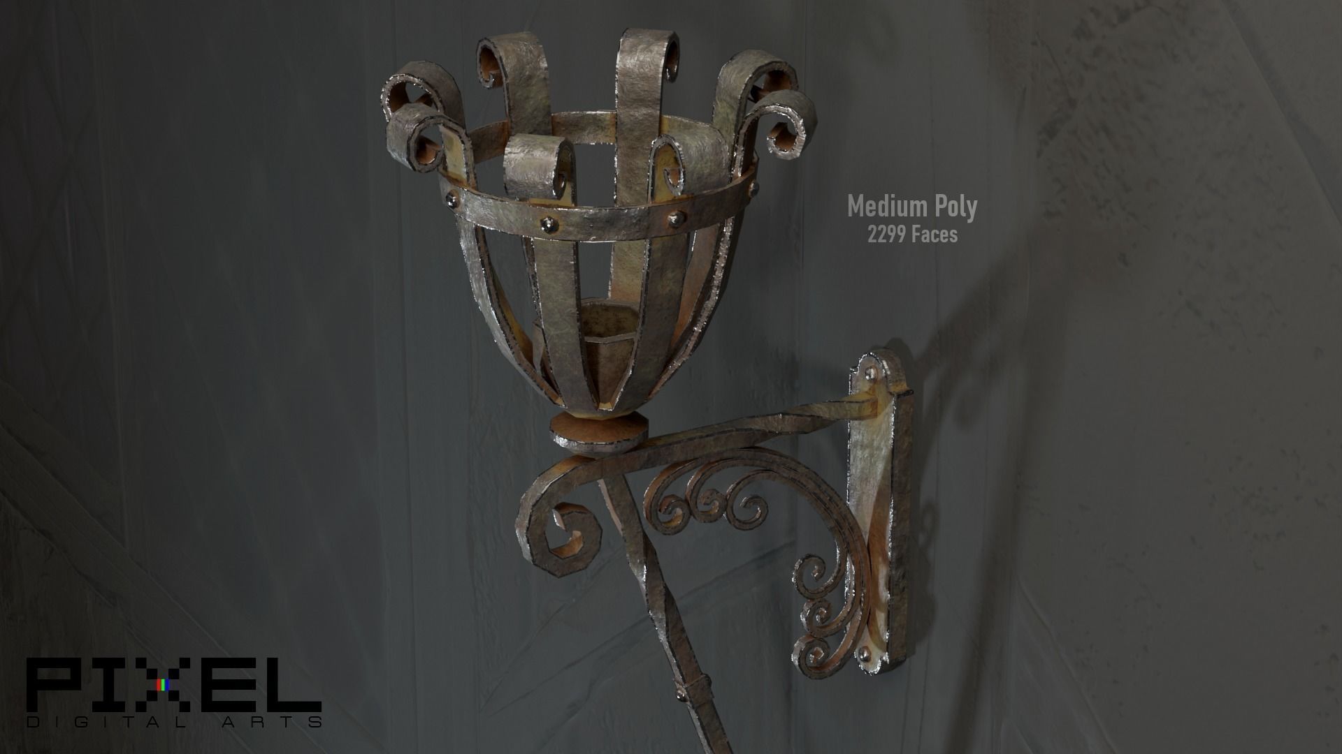 Medieval Iron Wall Torch - Game Ready Low-poly 3D model_9