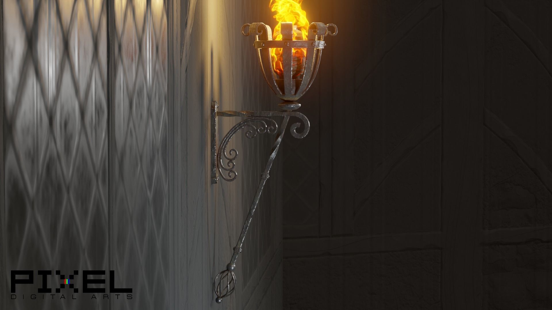 Medieval Iron Wall Torch - Game Ready Low-poly 3D model_5