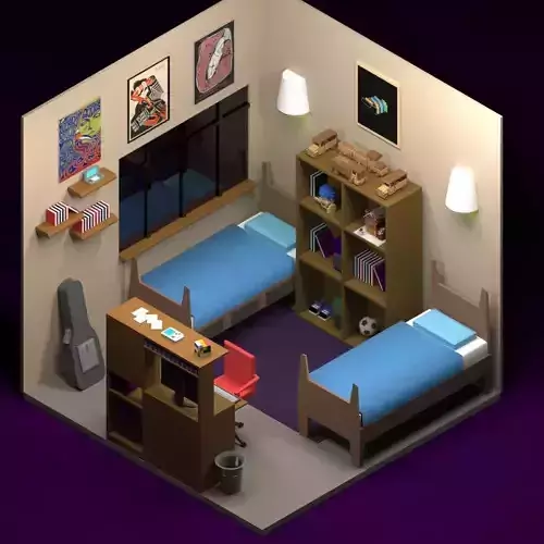 Gamer room low poly