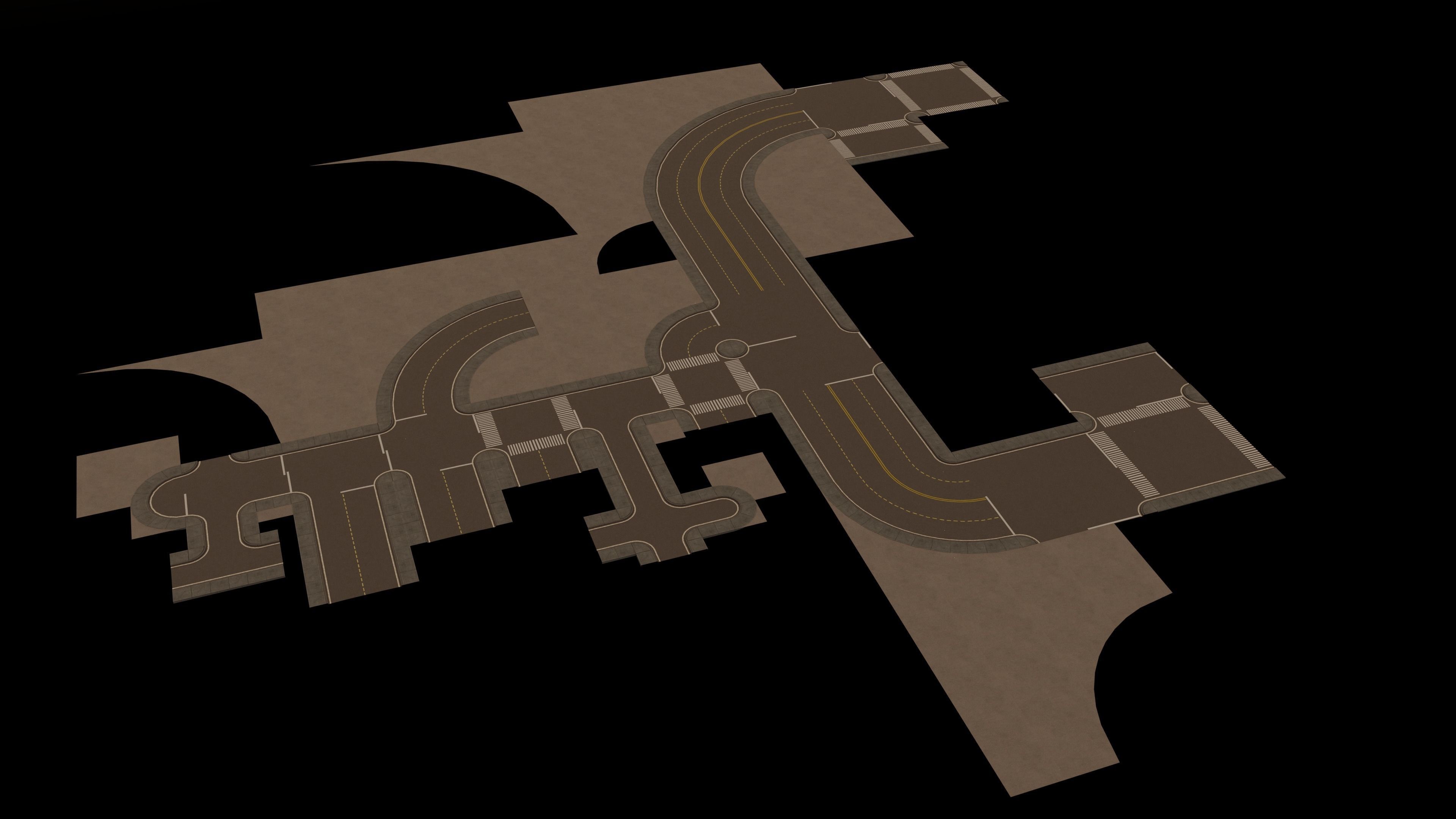 Modular Town Road Set Low-poly 3D model_4