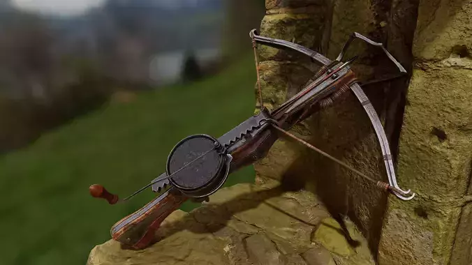 Crossbow with Cranequin Low-poly 3D model