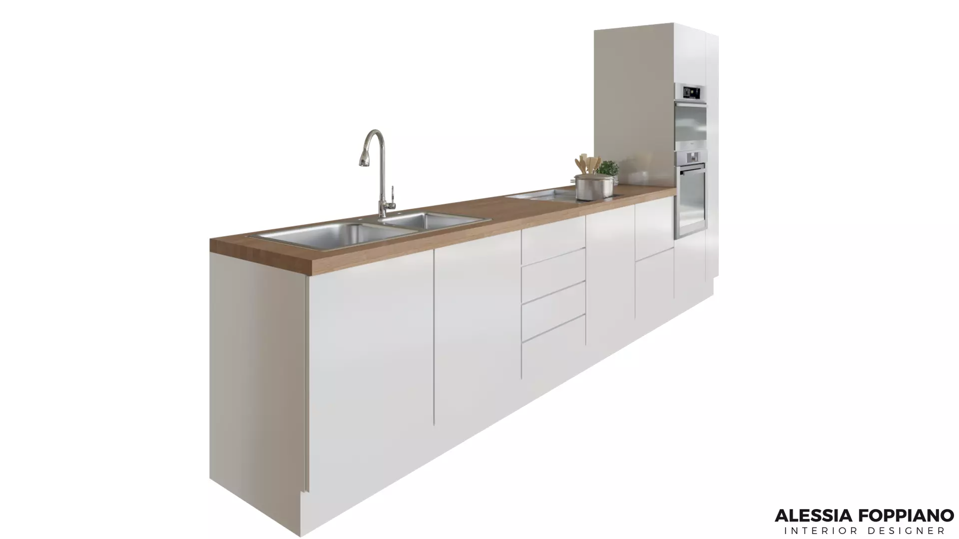 Kitchen with cabinets and sink 3D model