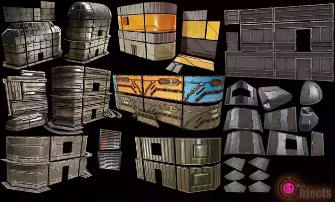 sci fi walls - architectural modular kit  3D Model Collection
