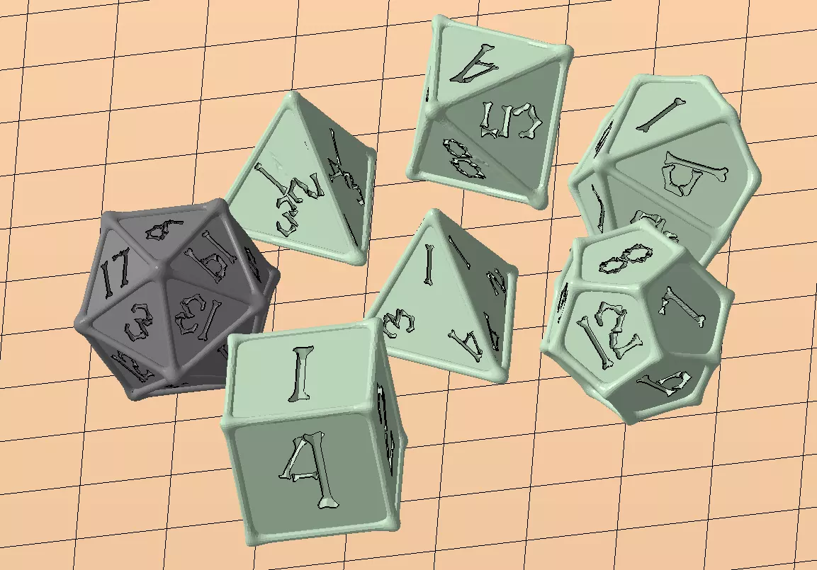 A set of Polyhedral Dice font in the shape of the bones 3D print model