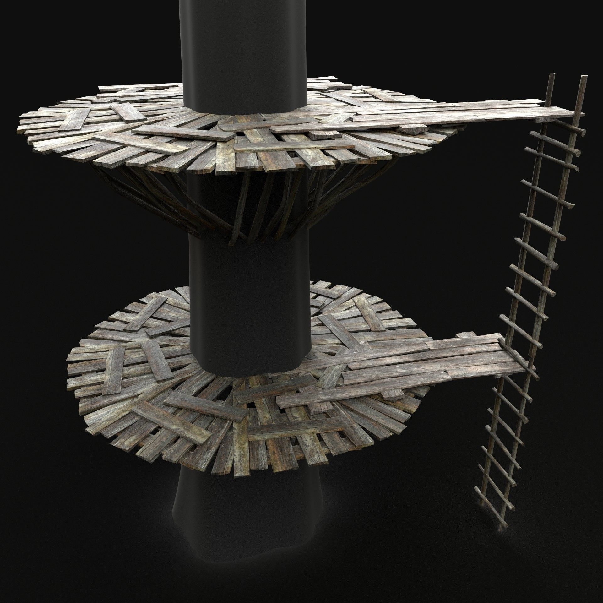 TREE PLATFORM WOODEN CONSTRUCTION SCOUT TOWER WATCHTOWER NEXTGEN Low-poly 3D model_4