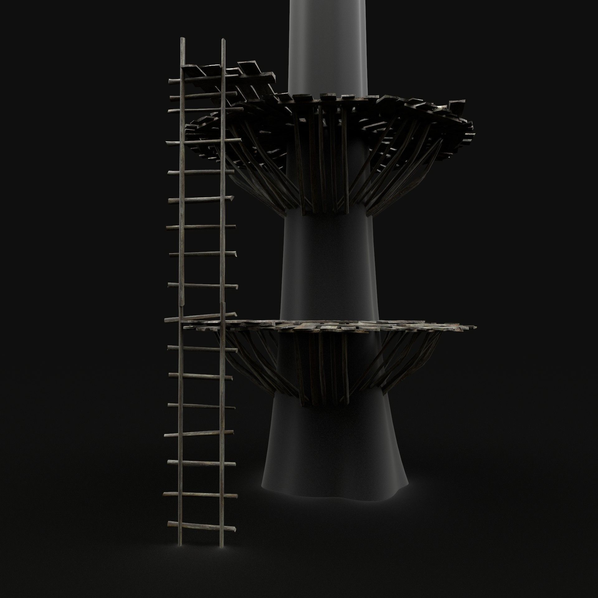 TREE PLATFORM WOODEN CONSTRUCTION SCOUT TOWER WATCHTOWER NEXTGEN Low-poly 3D model_1