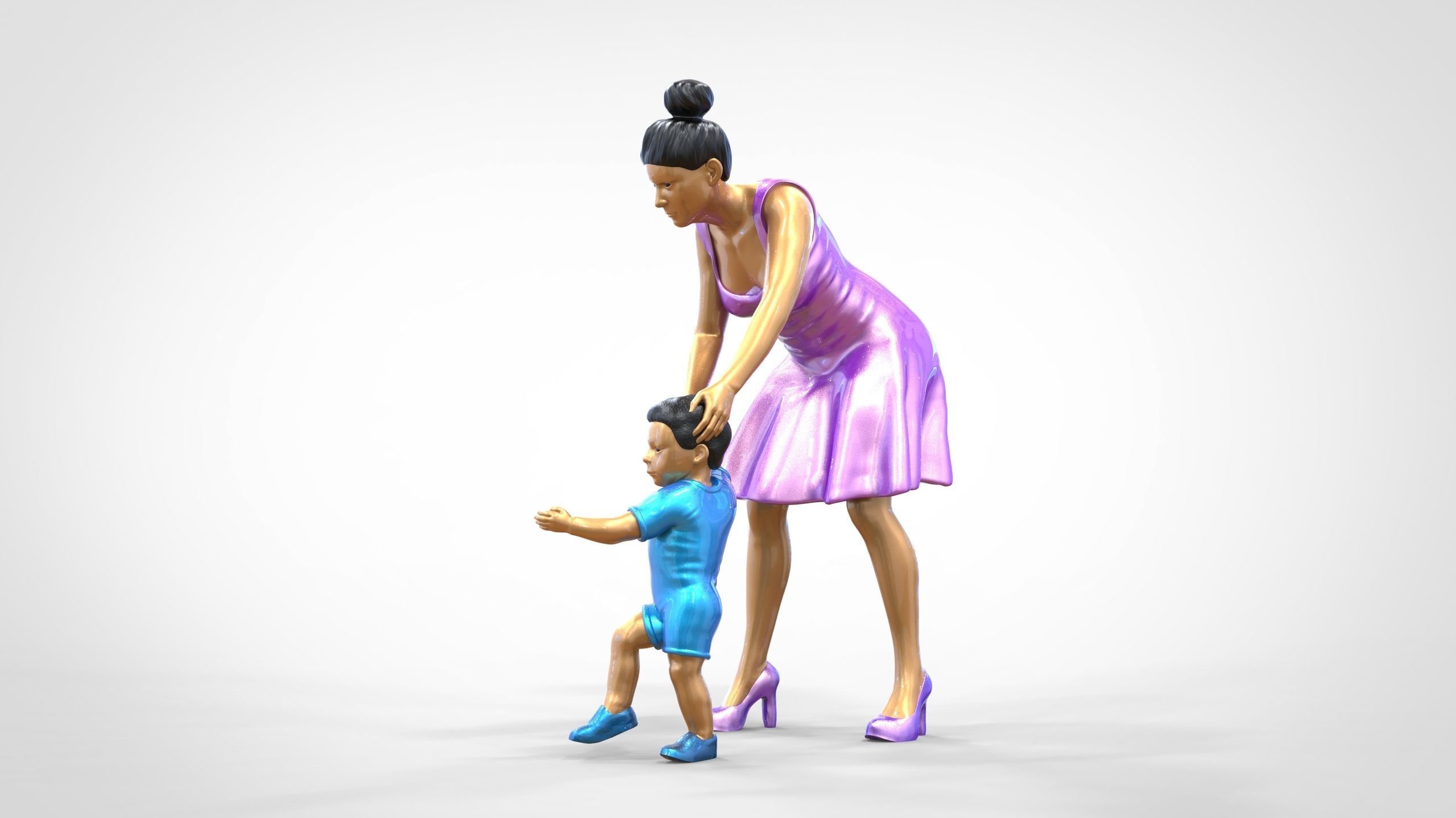 N1 A Woman takes Care of a Child Miniature 3D print model_15