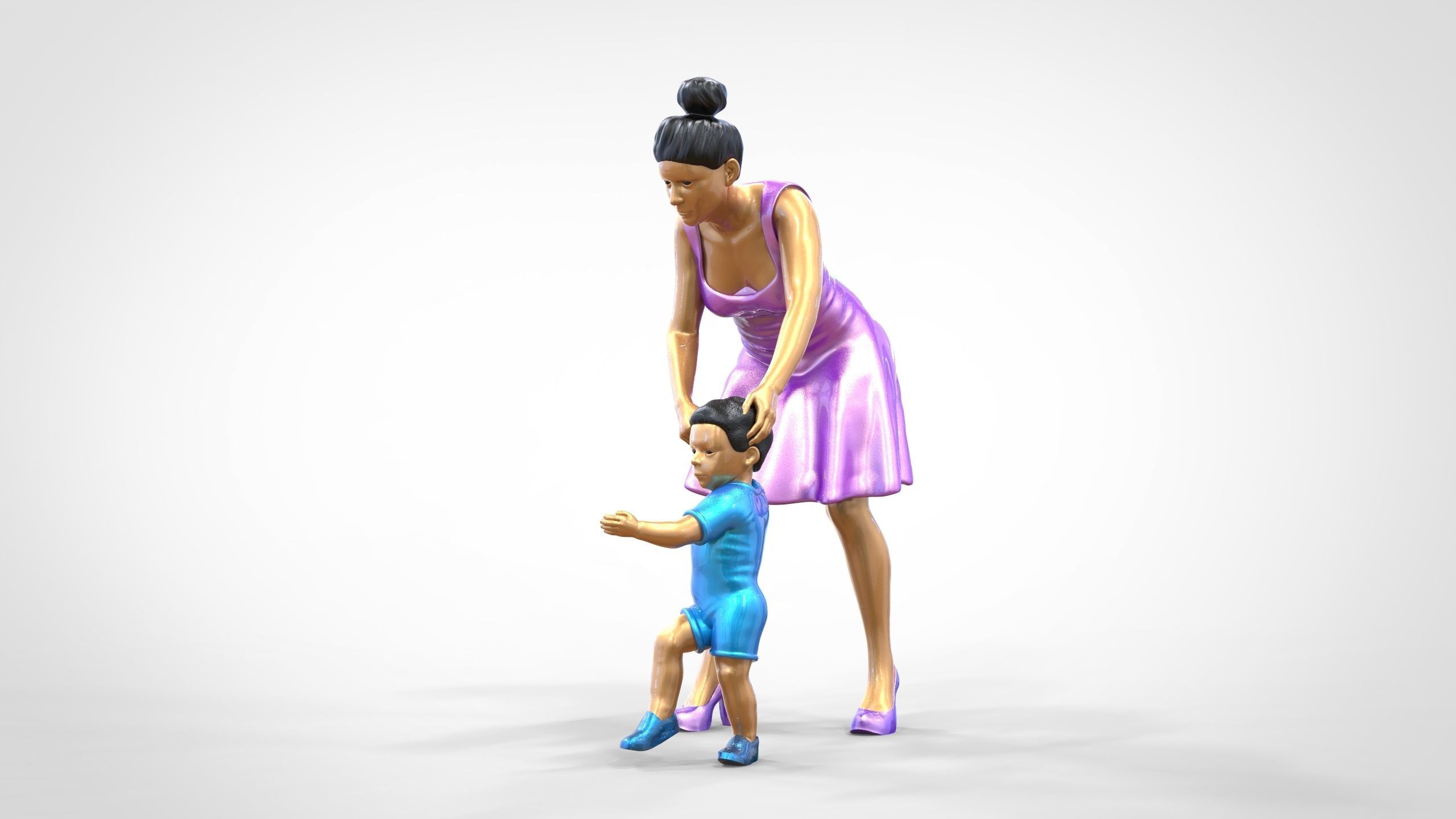 N1 A Woman takes Care of a Child Miniature 3D print model_16
