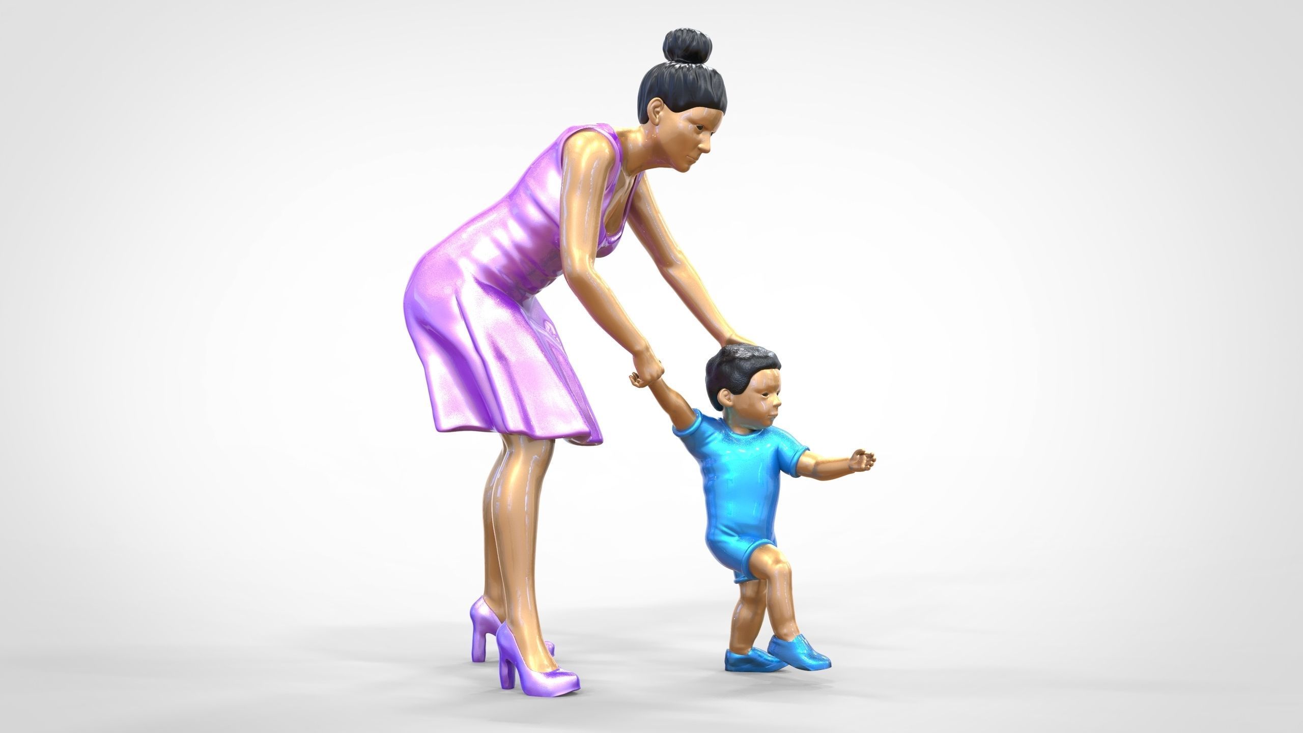 N1 A Woman takes Care of a Child Miniature 3D print model_3