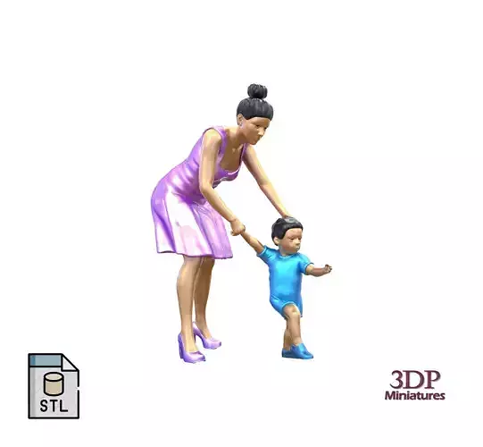 N1 A Woman takes Care of a Child Miniature 3D print model