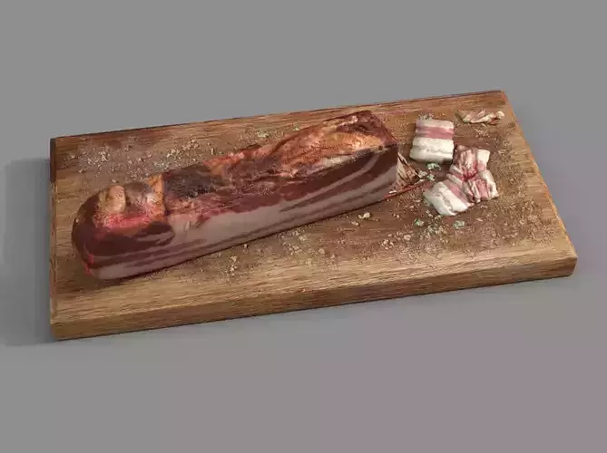 Bacon on Wooden Board low-poly Low-poly 3D model
