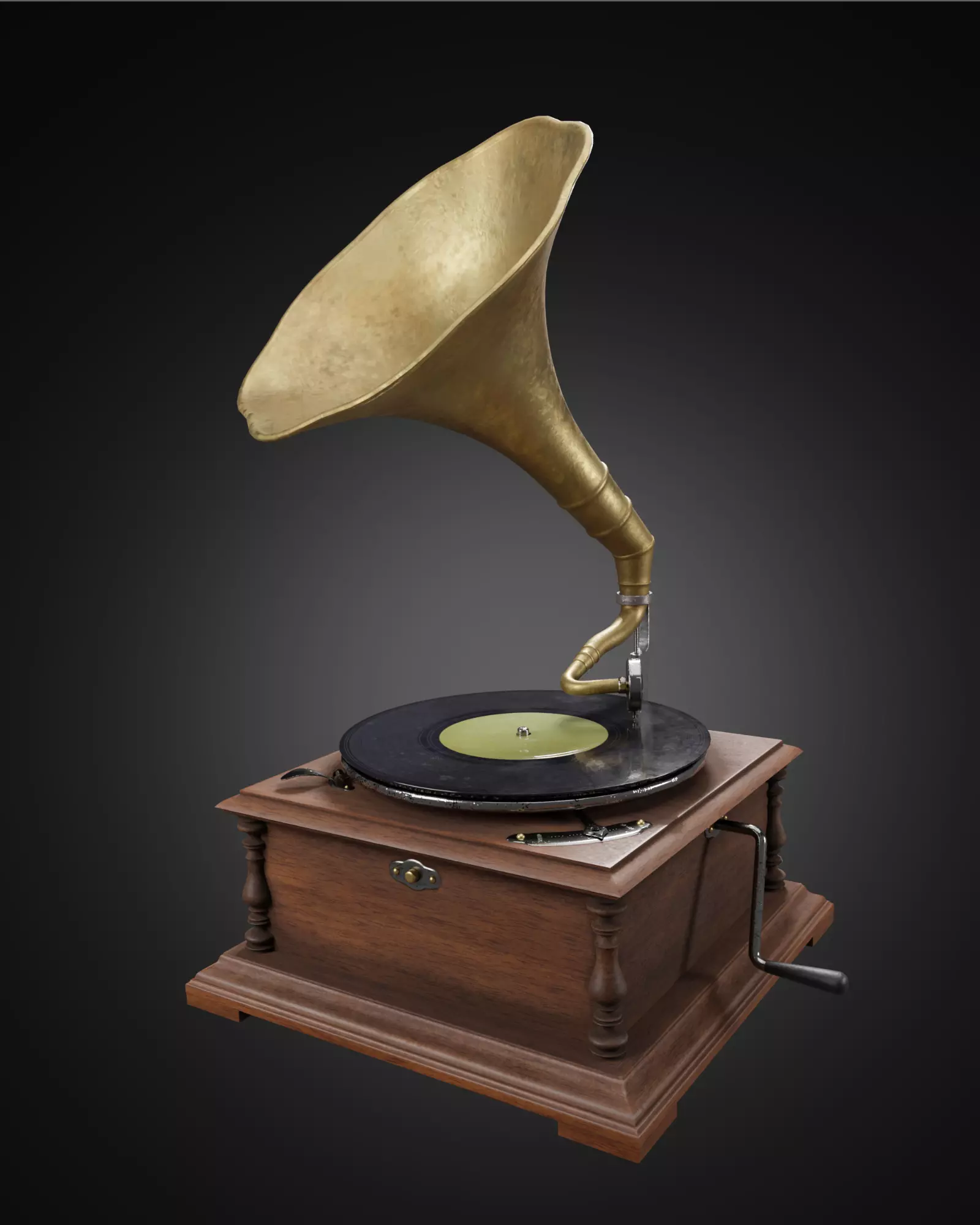 Gramophone or phonograph and platter record 3D model