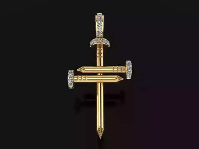 Large Size Diamond Nail Cross Pendant