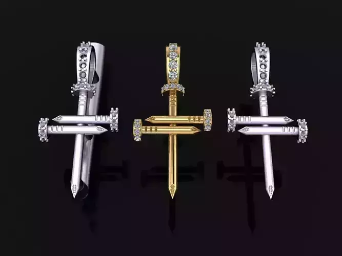 Dainty Size Diamond Nail Cross Pendant