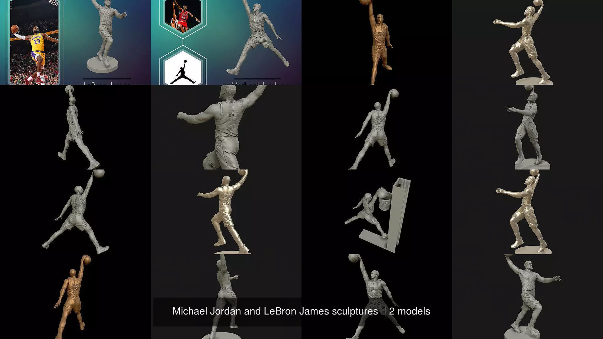 Michael Jordan and LeBron James sculptures  3D Model Collection_4