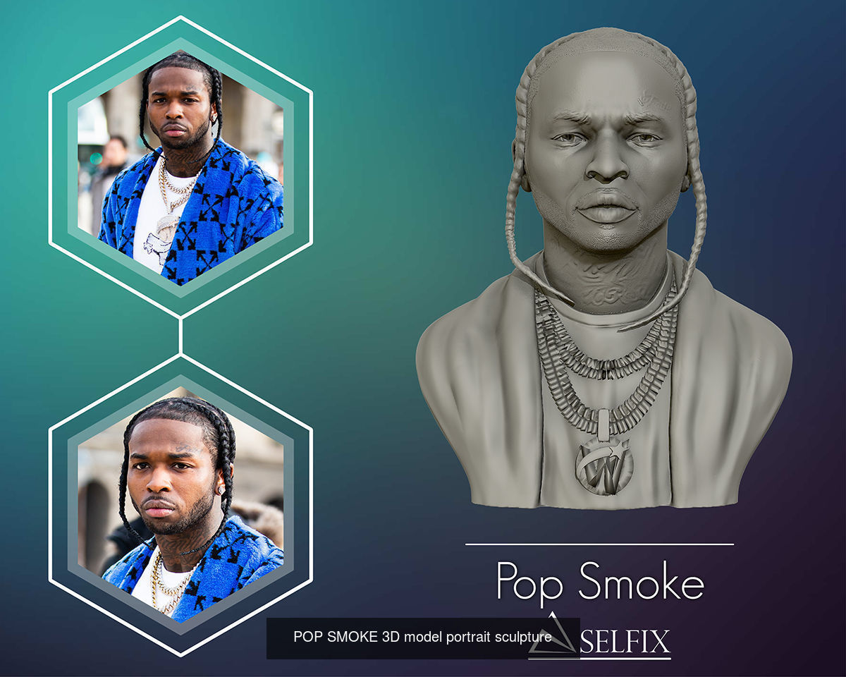 Juice wrld XXXTentaction and POP SMOKE portrait sculpture 3D Model Collection_6