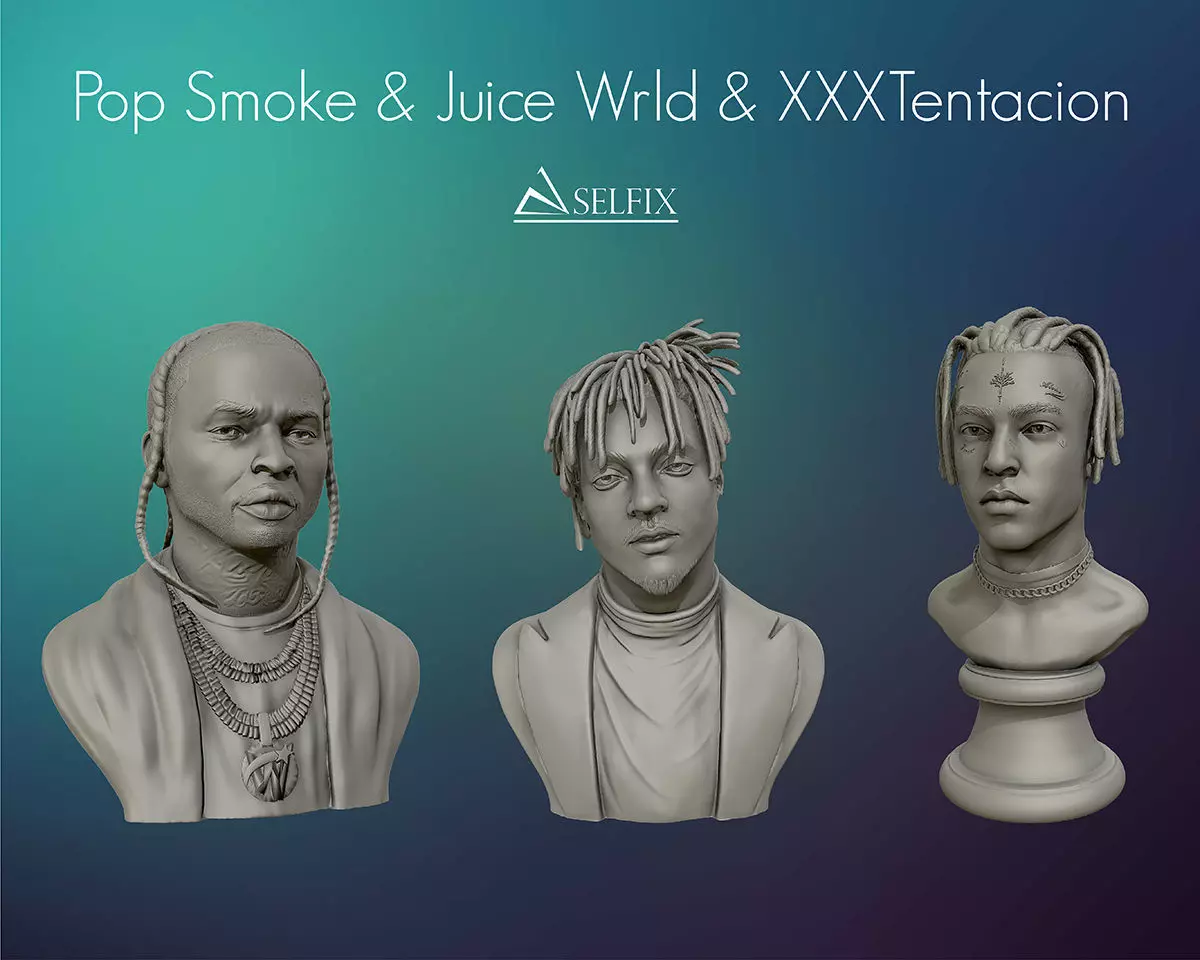 Juice wrld XXXTentaction and POP SMOKE portrait sculpture 3D Model Collection_0