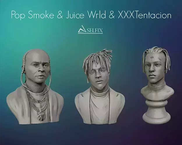 Juice wrld XXXTentaction and POP SMOKE portrait sculpture 3D Model Collection