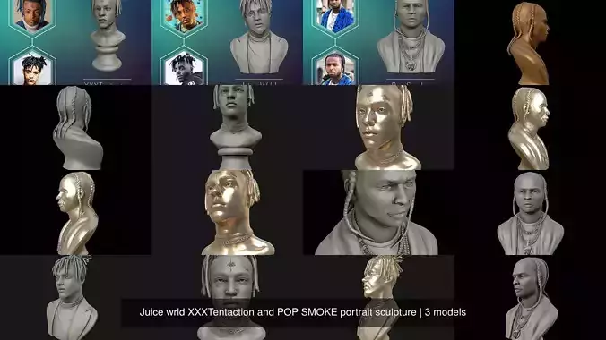 Juice wrld XXXTentaction and POP SMOKE portrait sculpture
