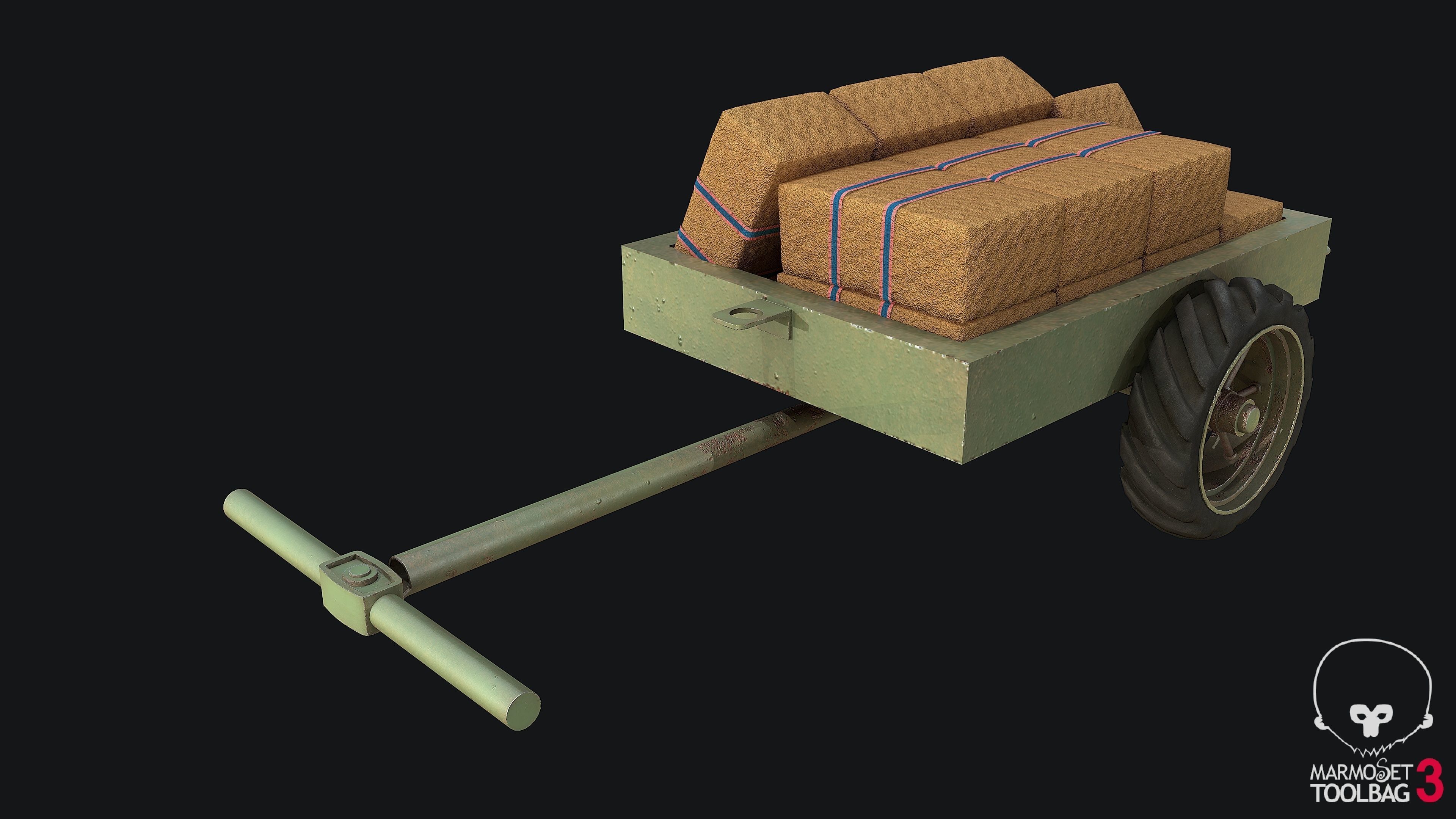 WW2Trailer with Hay PBR Low-poly 3D model_3