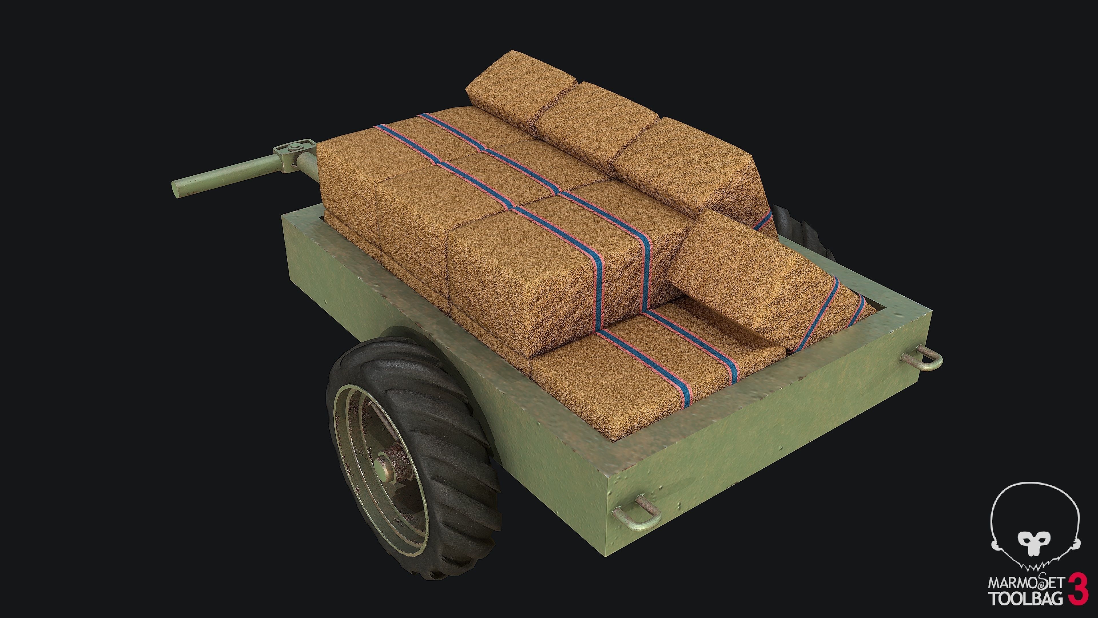 WW2Trailer with Hay PBR Low-poly 3D model_1