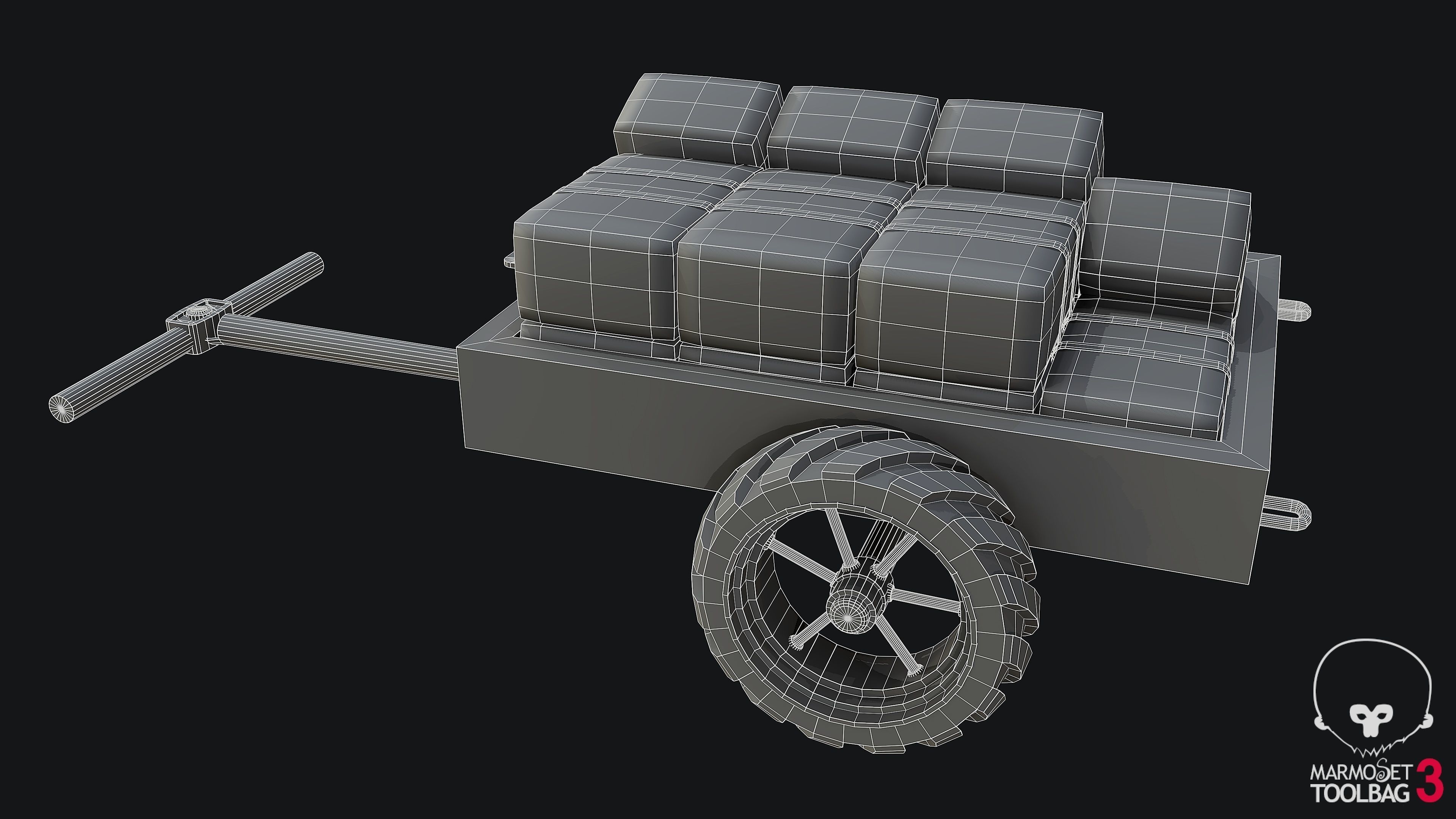 WW2Trailer with Hay PBR Low-poly 3D model_4