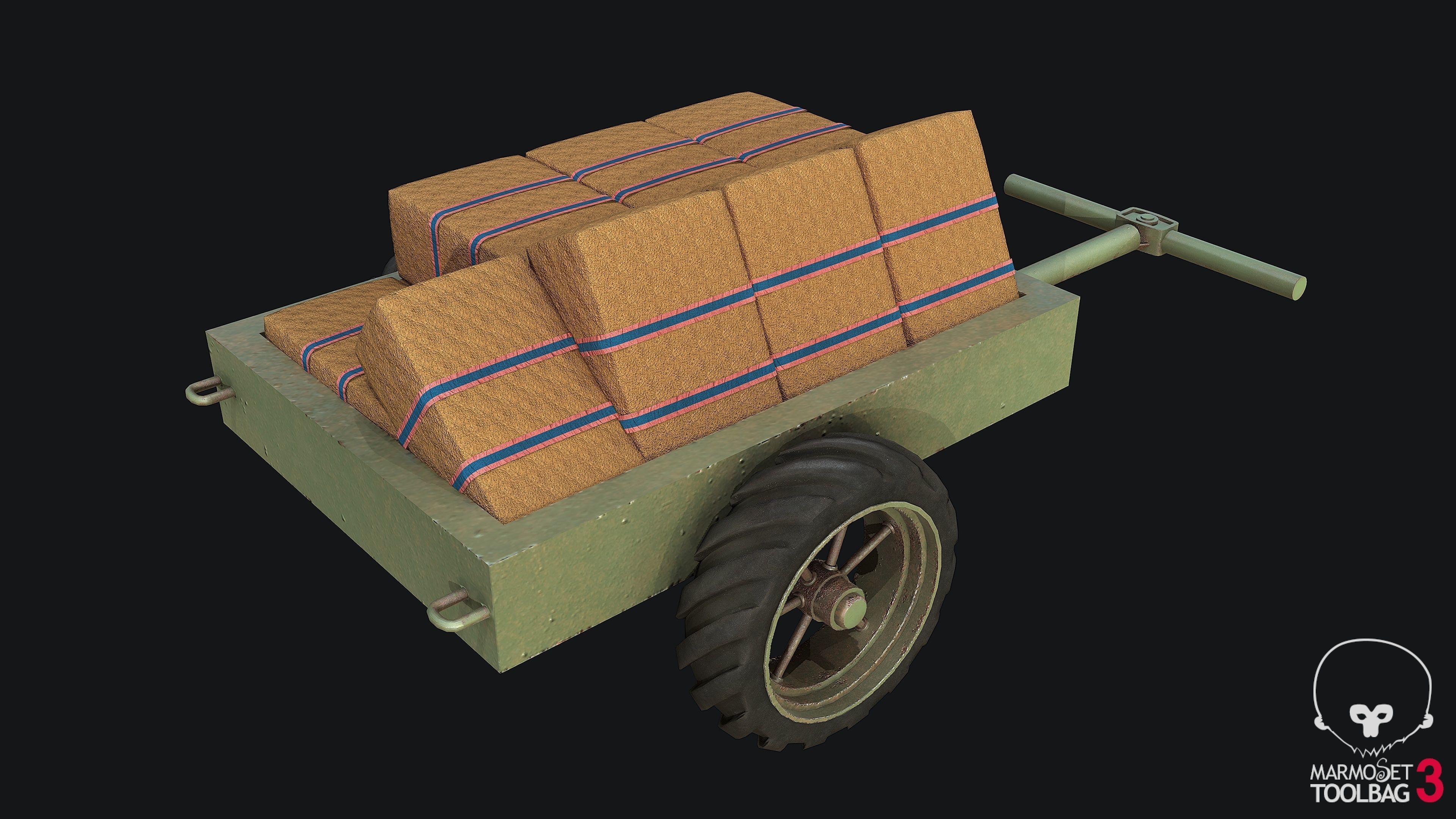 WW2Trailer with Hay PBR Low-poly 3D model_2