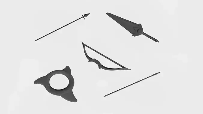Spears and bow 3D print model