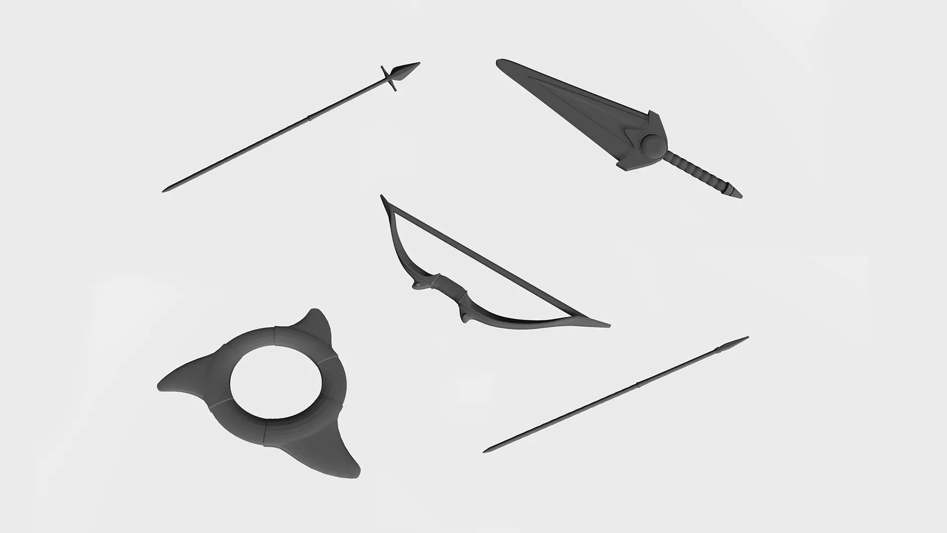 Spears and bow 3D print model_0