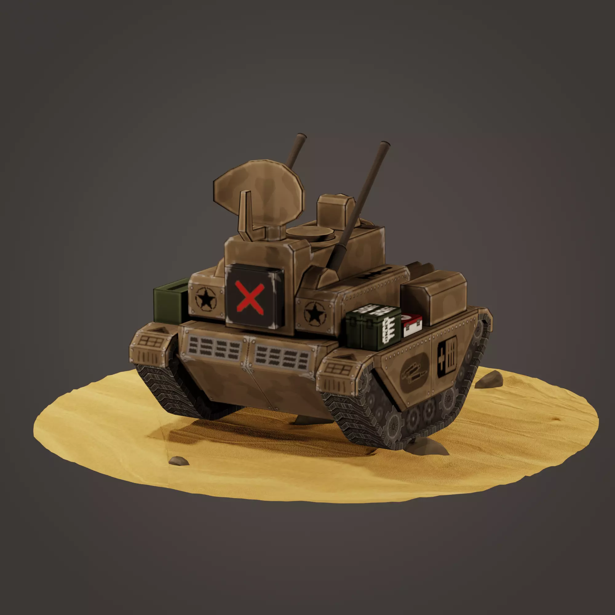 stylized anti-aircraft vehicle Low-poly 3D model