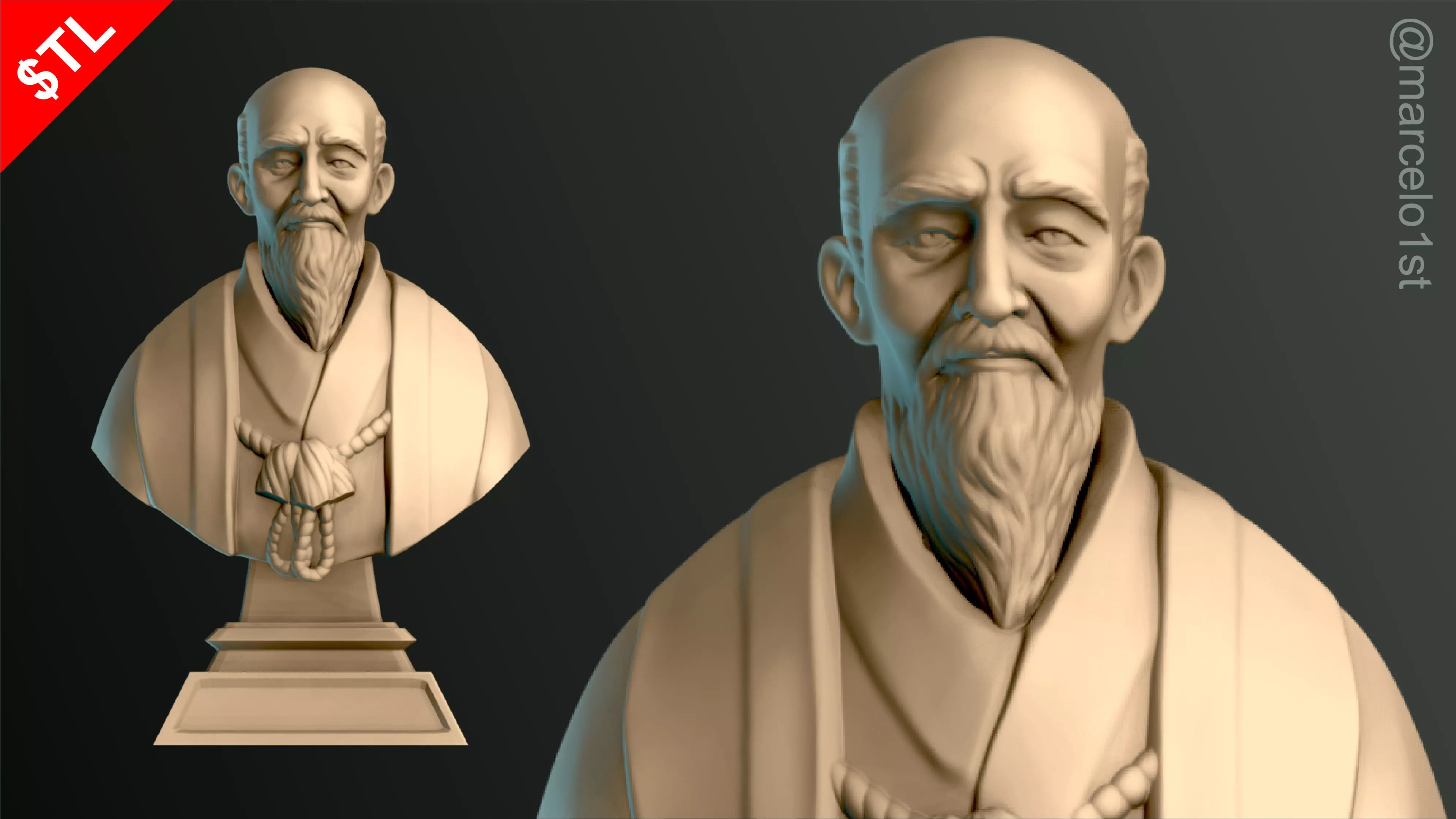 O-Sensei Morihei Ueshiba Bust - Aikido 3D print model_0