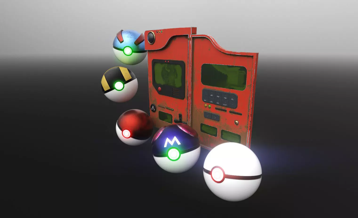 Pokedex with pokeball set 3D model_0