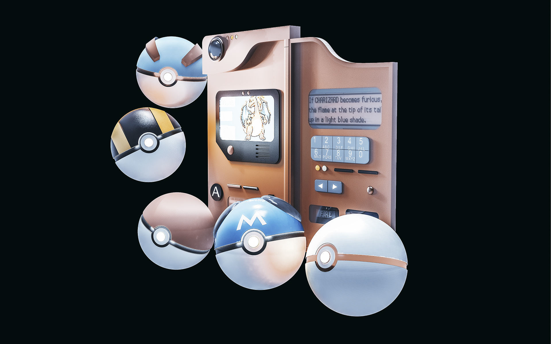 Pokedex with pokeball set 3D model_6