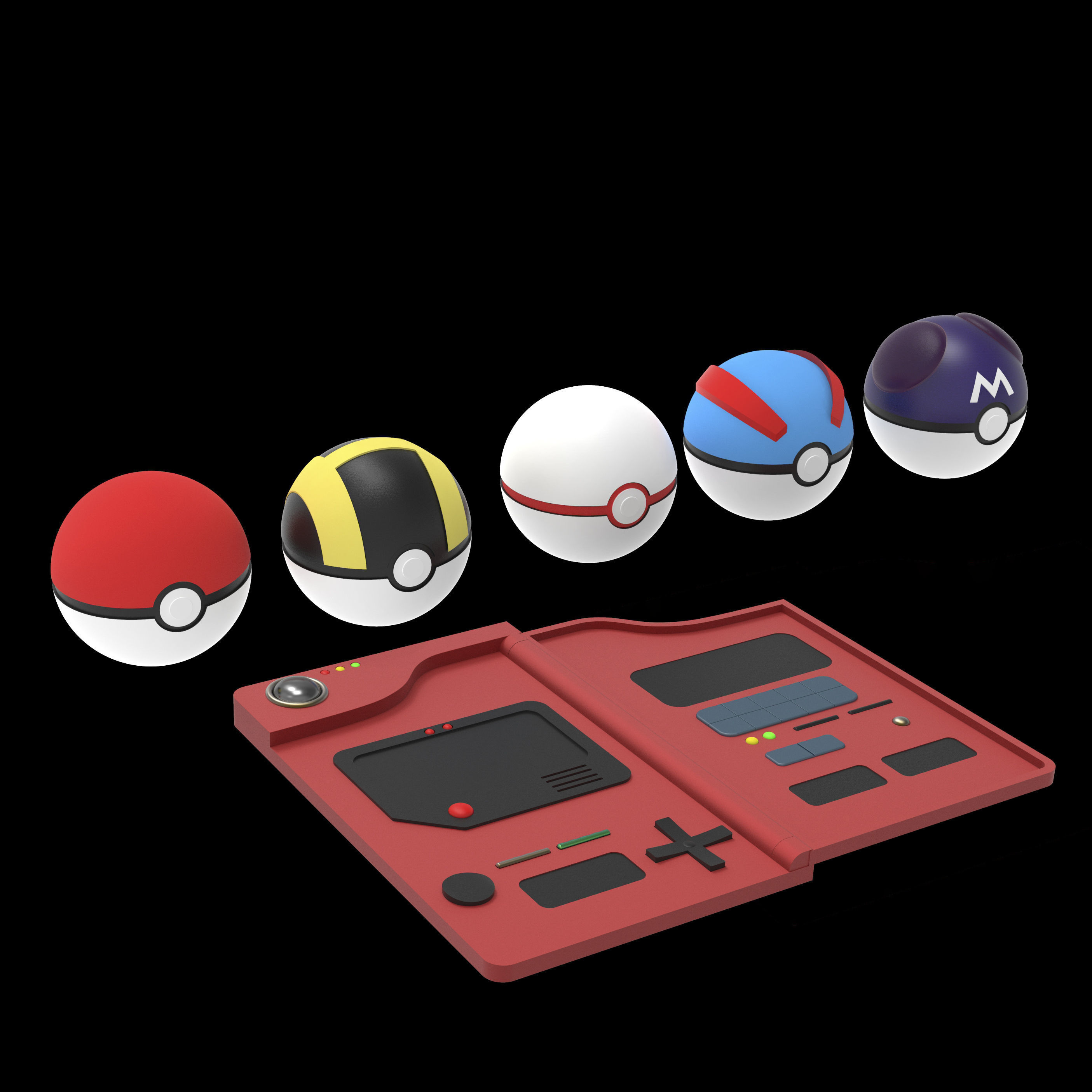 Pokedex with pokeball set 3D model_11