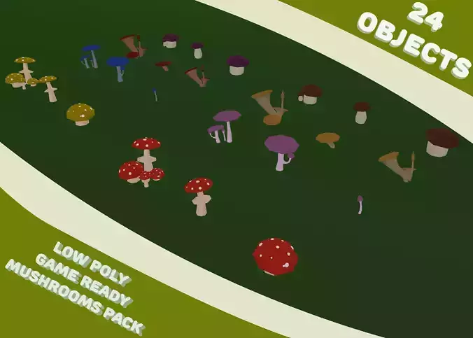 Low Poly Game Ready Mushrooms Pack Low-poly 3D model