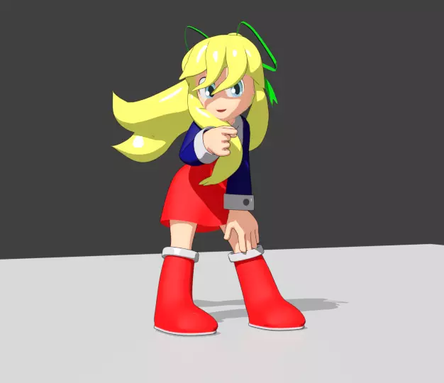 Roll Model cartoon girl with blonde hair and boots 3D model_0