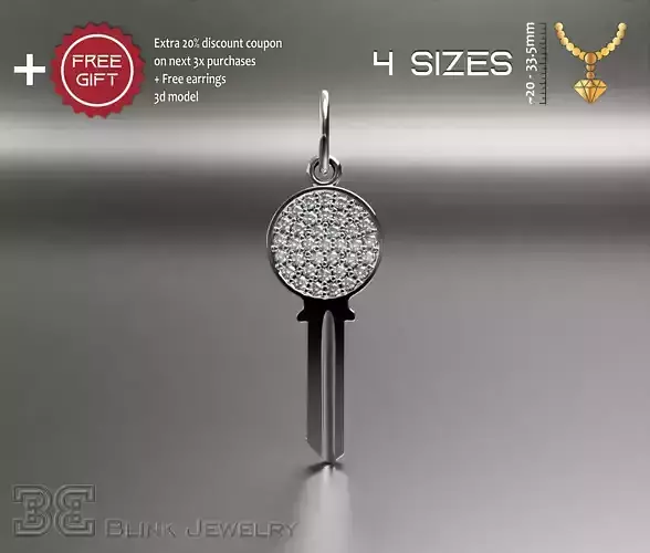 Diamond key from heart luxury necklace pendant