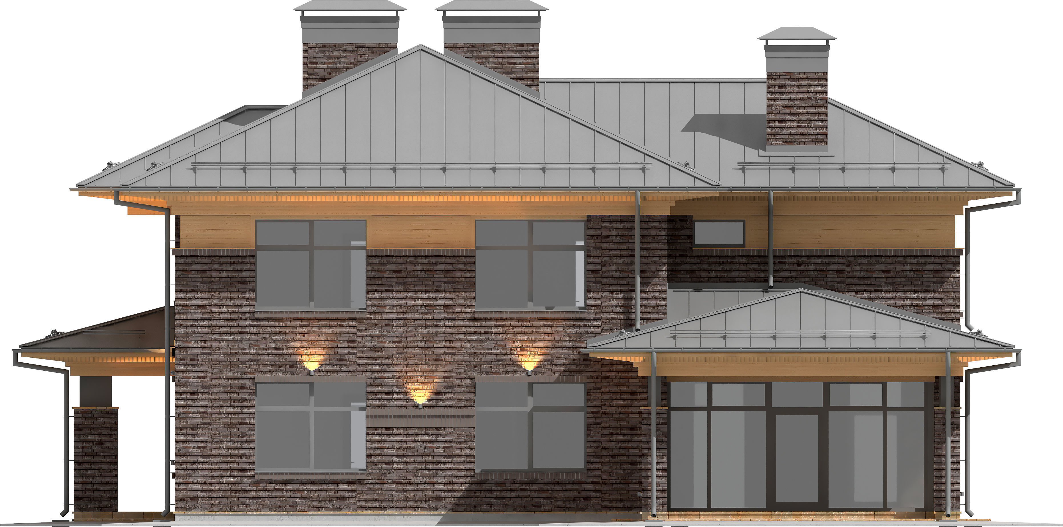 Brown Wright - style house with a raised roof 3D model_10
