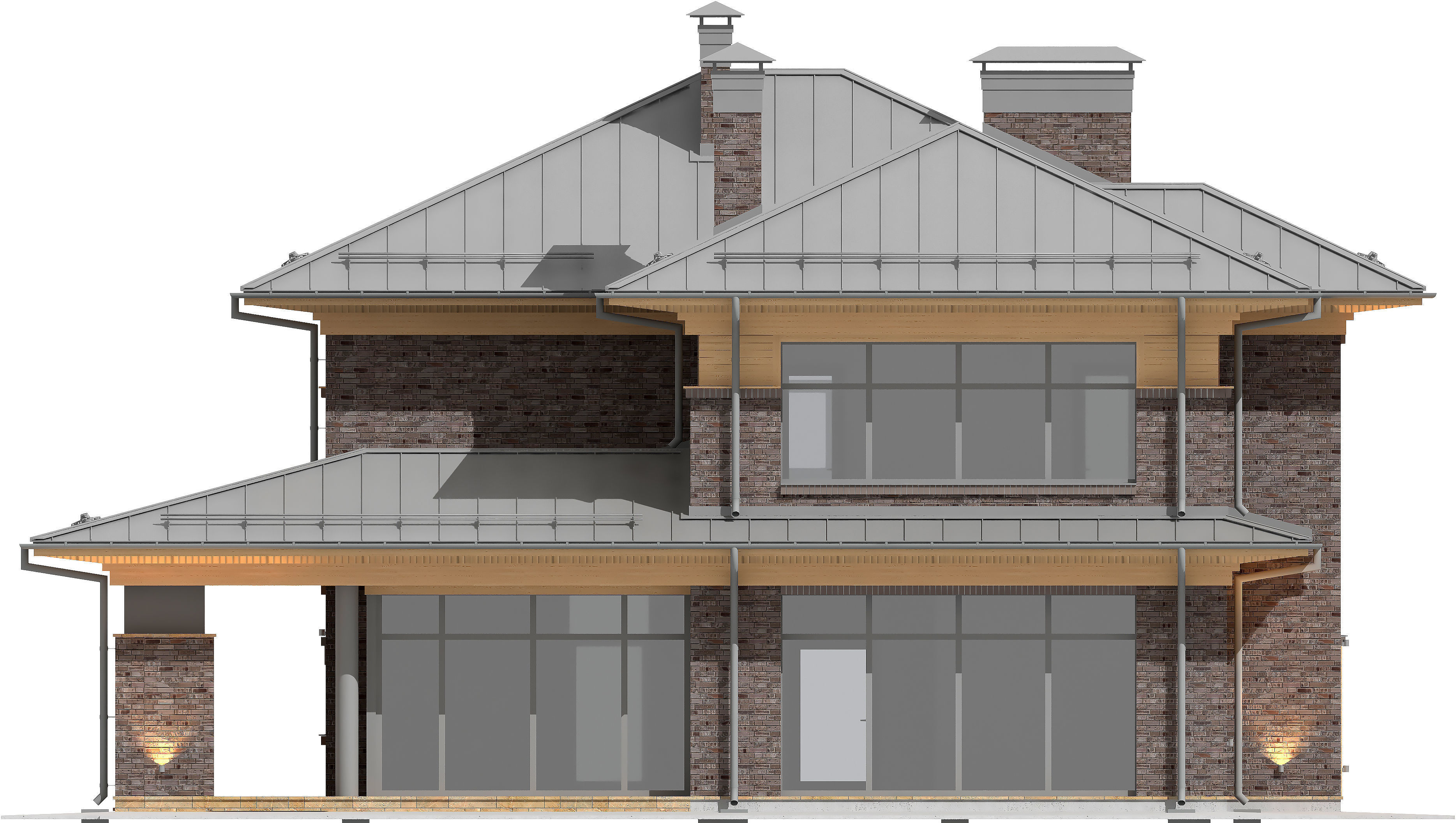 Brown Wright - style house with a raised roof 3D model_8