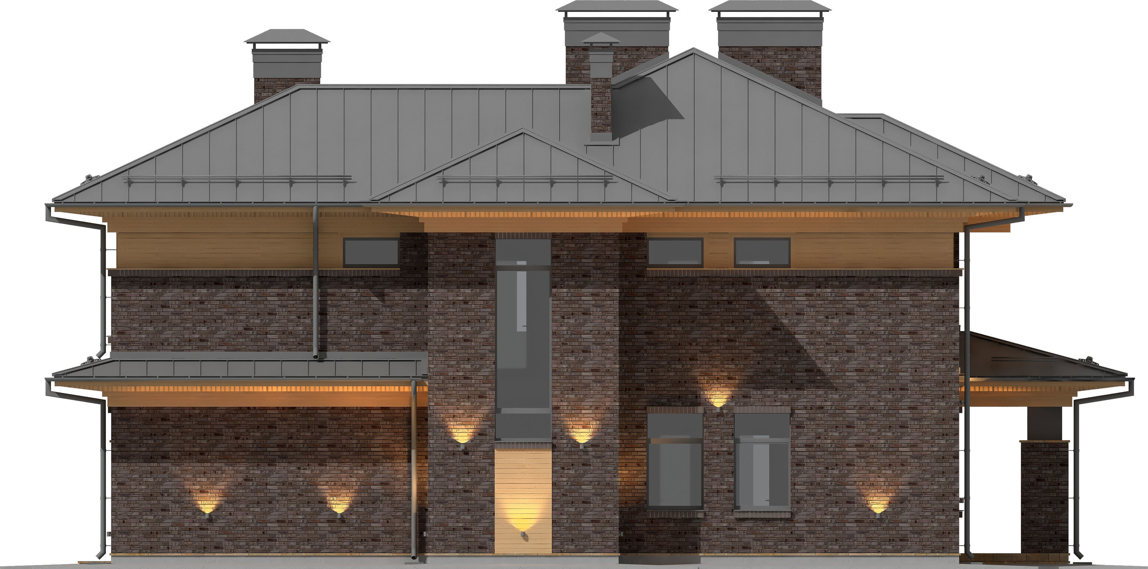 Brown Wright - style house with a raised roof 3D model_9