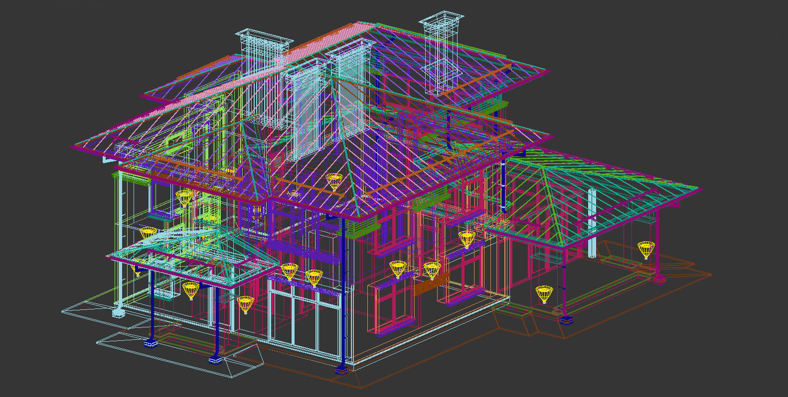 Brown Wright - style house with a raised roof 3D model_3