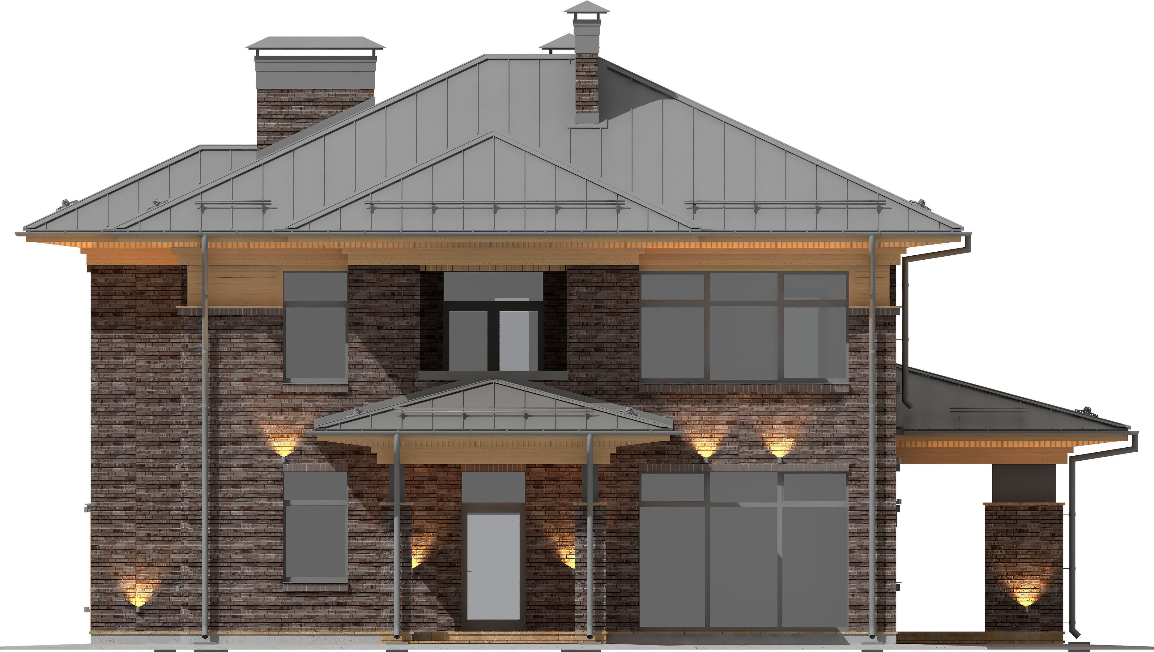 Brown Wright - style house with a raised roof 3D model_7