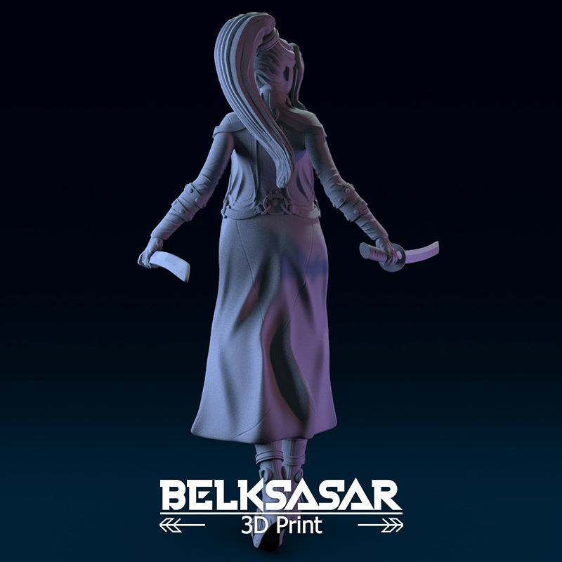 Girl Assassin with Katana in dynamic pose - two versions 3D print model_5