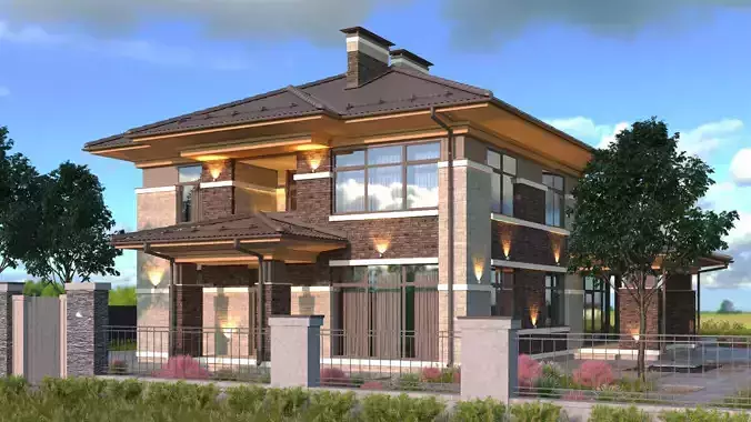 The house is finished with stone brick and wood