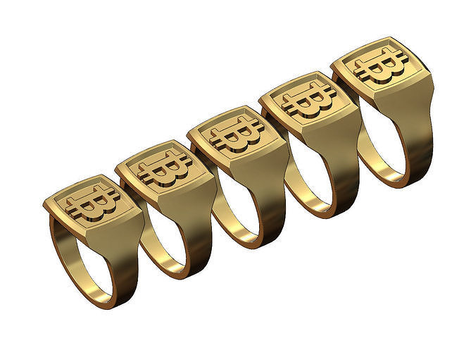 Bitcoin motif square signet ring 3D print model