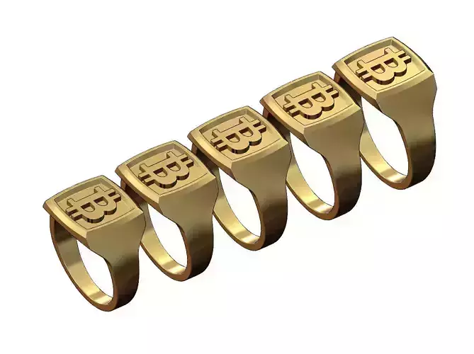 Bitcoin motif square signet ring 3D print model