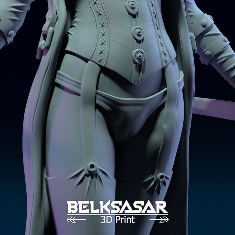 Girl Assassin with Katana in dynamic pose Topless - two versions 3D print model_11