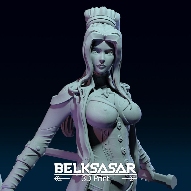 Girl Assassin with Katana in dynamic pose Topless - two versions 3D print model_9